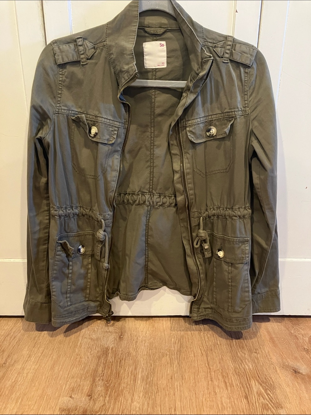 SO Olive Utility Drawstring Jacket for Women